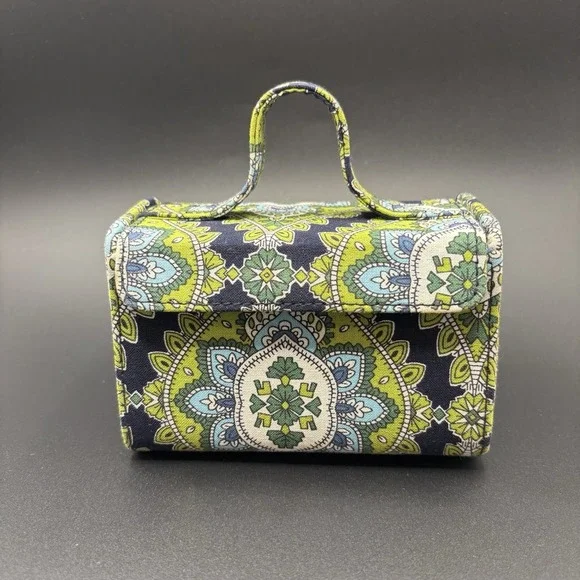 Vera Bradley Green Mini Travel Jewelry Hard Case - Removable Ring Tray - Picture 1 of 10